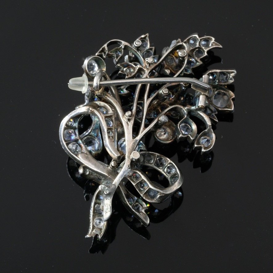 Broche  Bouquet Pierres Du Rhin Sur Argent époque Napoléon III-photo-3