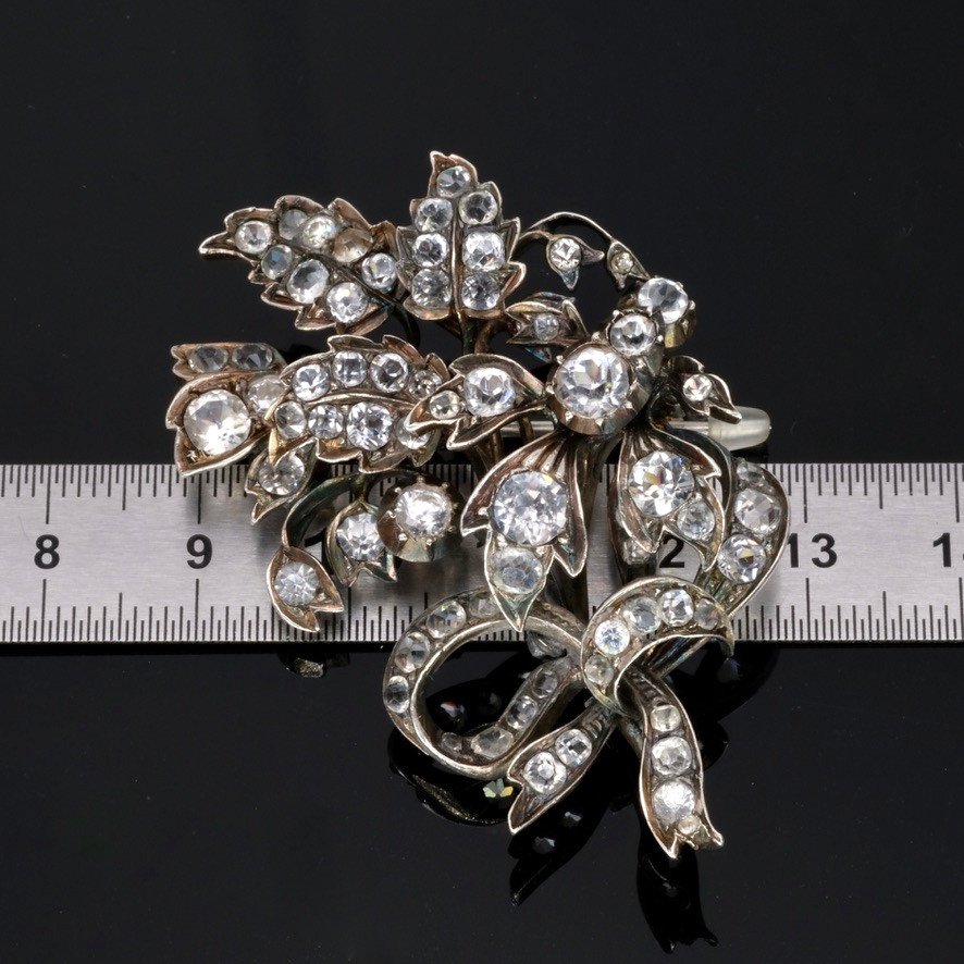 Broche  Bouquet Pierres Du Rhin Sur Argent époque Napoléon III-photo-5