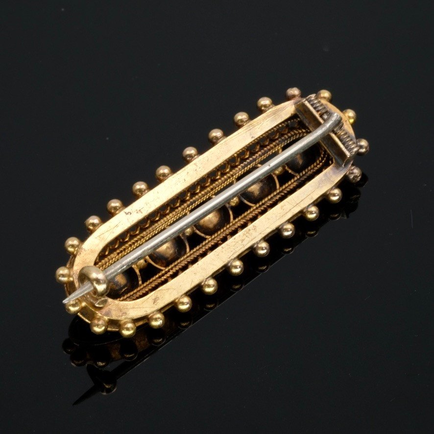 Victorian Etruscan Revival Brooch 15 Carat Gold And Pearls Late 19th Century-photo-2