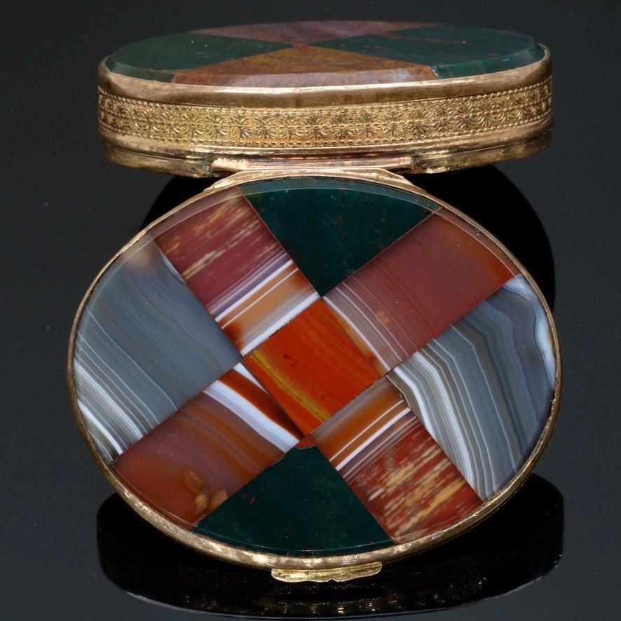 Napoleon III Period Box Pomponne Double-sided Agate Marquetry.-photo-2