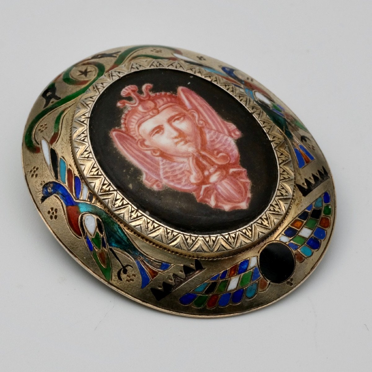 Brooch Mid 19th Century Silver-gilt And Egyptomania Enamels-photo-2