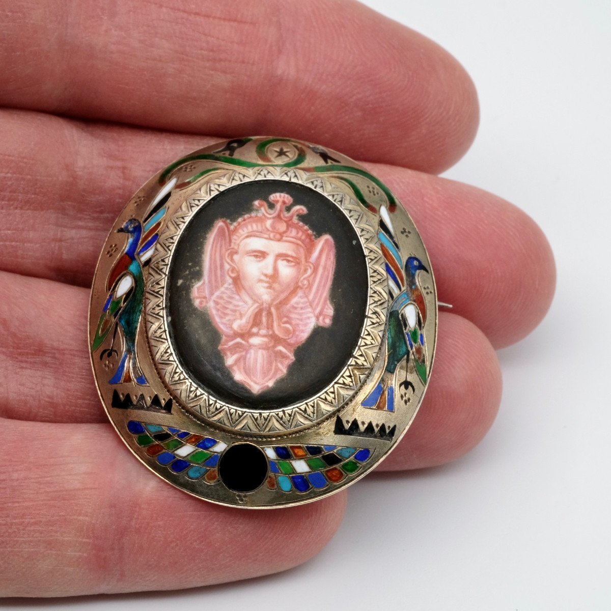 Brooch Mid 19th Century Silver-gilt And Egyptomania Enamels-photo-2