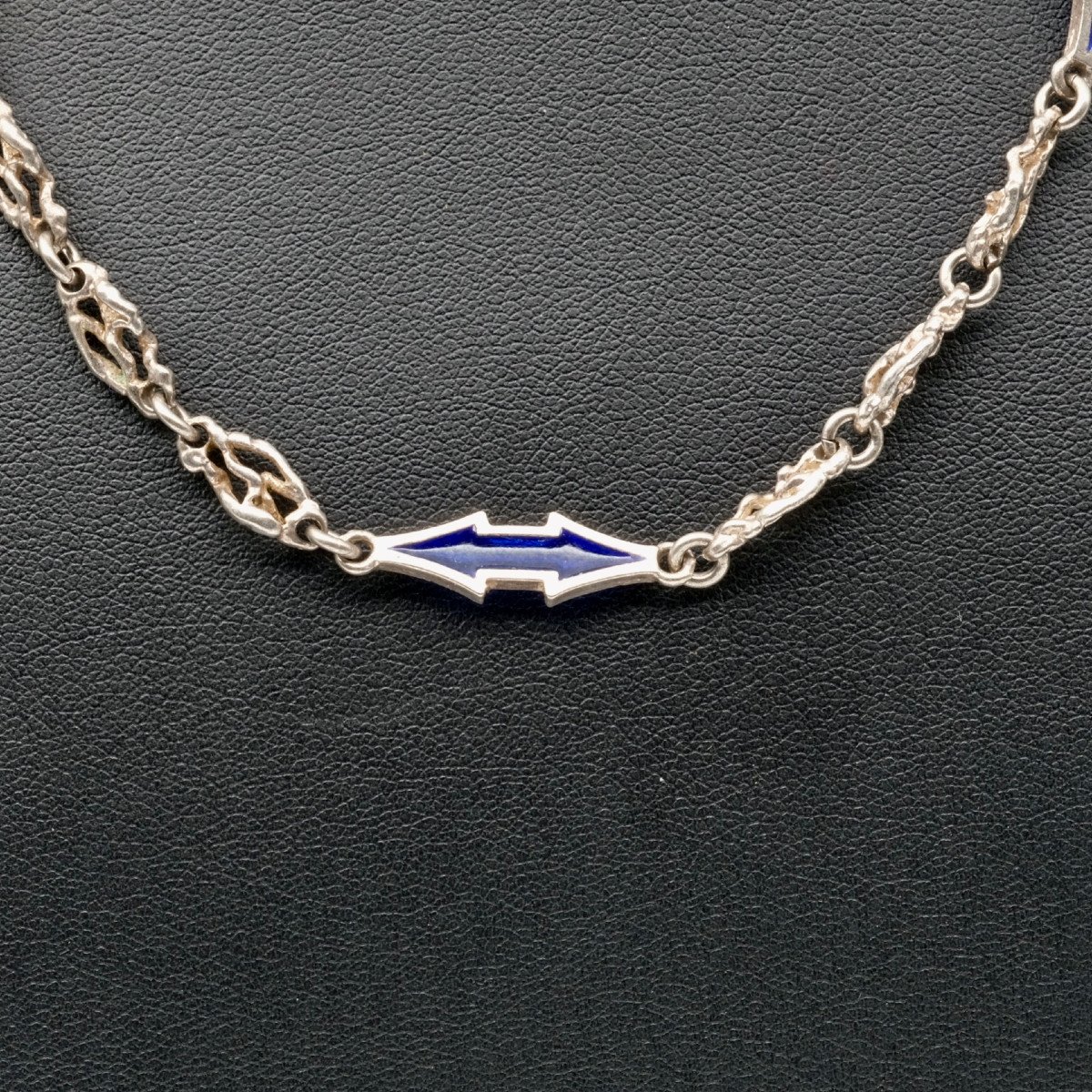 Silver Necklace With Arrow Motifs And Plique-à-jour Enamel, 1950s-60s-photo-3