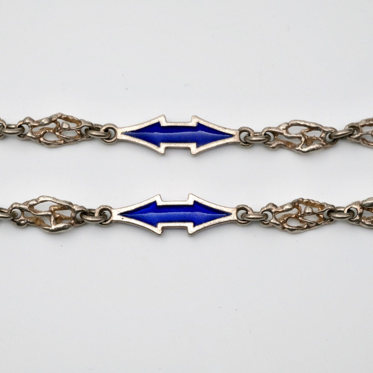 Silver Necklace With Arrow Motifs And Plique-à-jour Enamel, 1950s-60s-photo-4