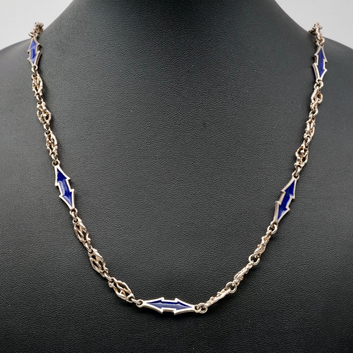 Silver Necklace With Arrow Motifs And Plique-à-jour Enamel, 1950s-60s-photo-2