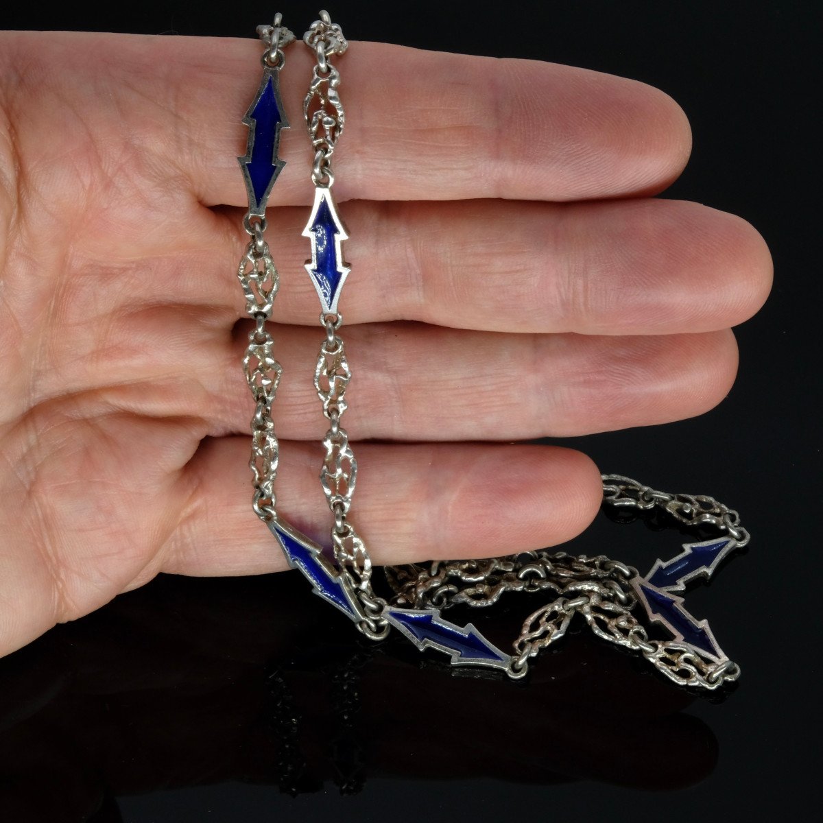 Silver Necklace With Arrow Motifs And Plique-à-jour Enamel, 1950s-60s-photo-2