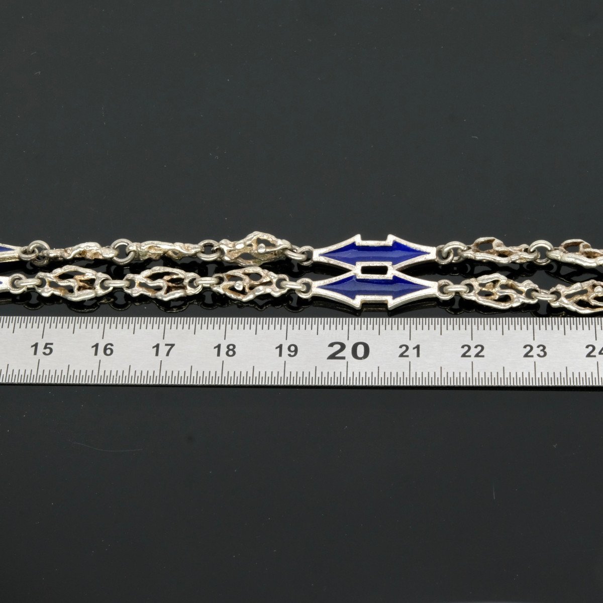 Collier Argent Motifs Flèches émail Plique à Jour, Années 50-60-photo-3