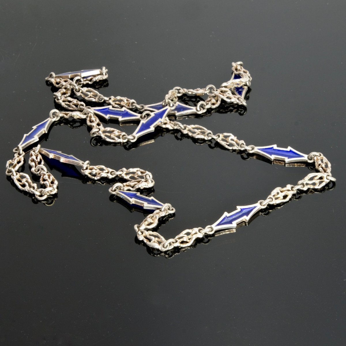 Silver Necklace With Arrow Motifs And Plique-à-jour Enamel, 1950s-60s-photo-1