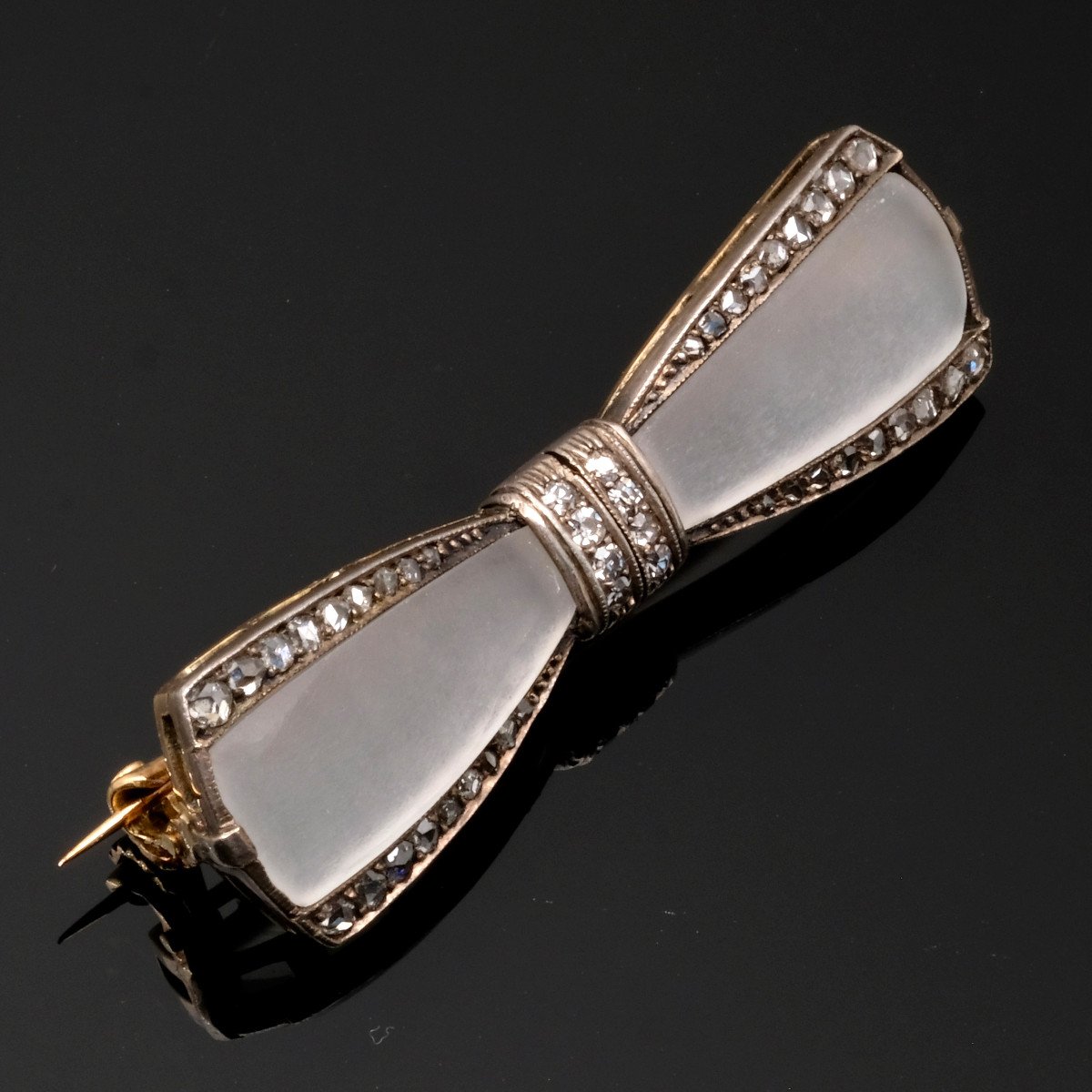 Art Deco Era Brooch Gold Diamonds And Frosted Crystal