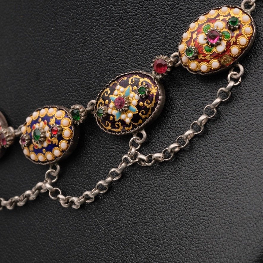 Drapery Necklace In Bressans Enamel And Silver From The Napoleon III Period-photo-4