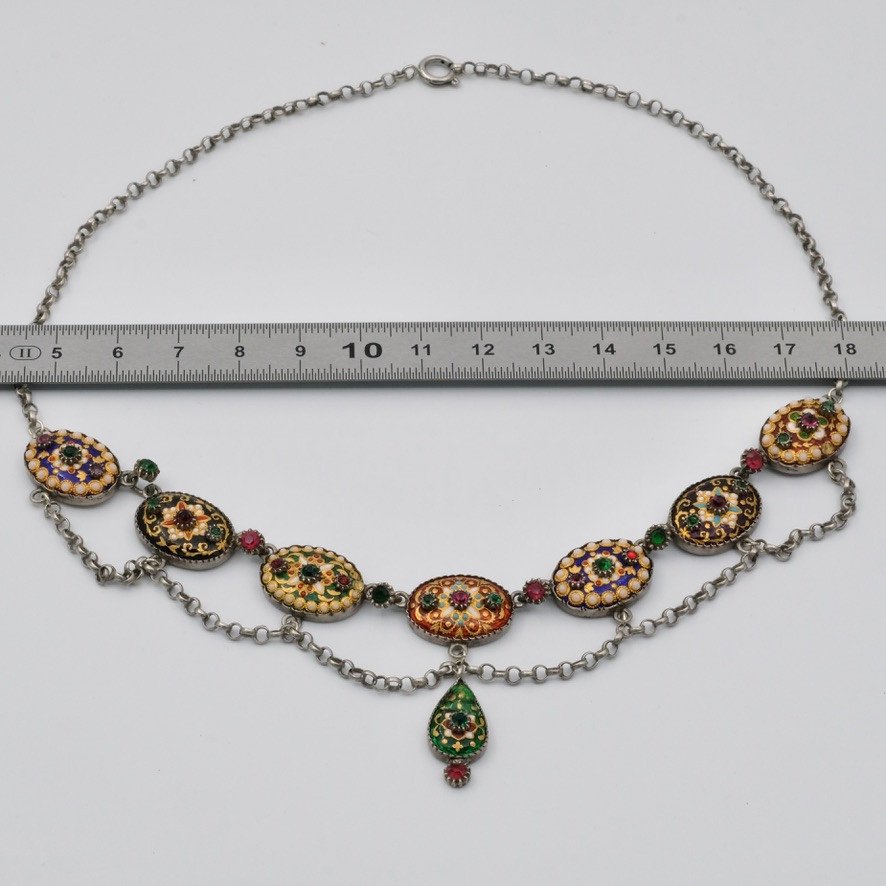 Drapery Necklace In Bressans Enamel And Silver From The Napoleon III Period-photo-4