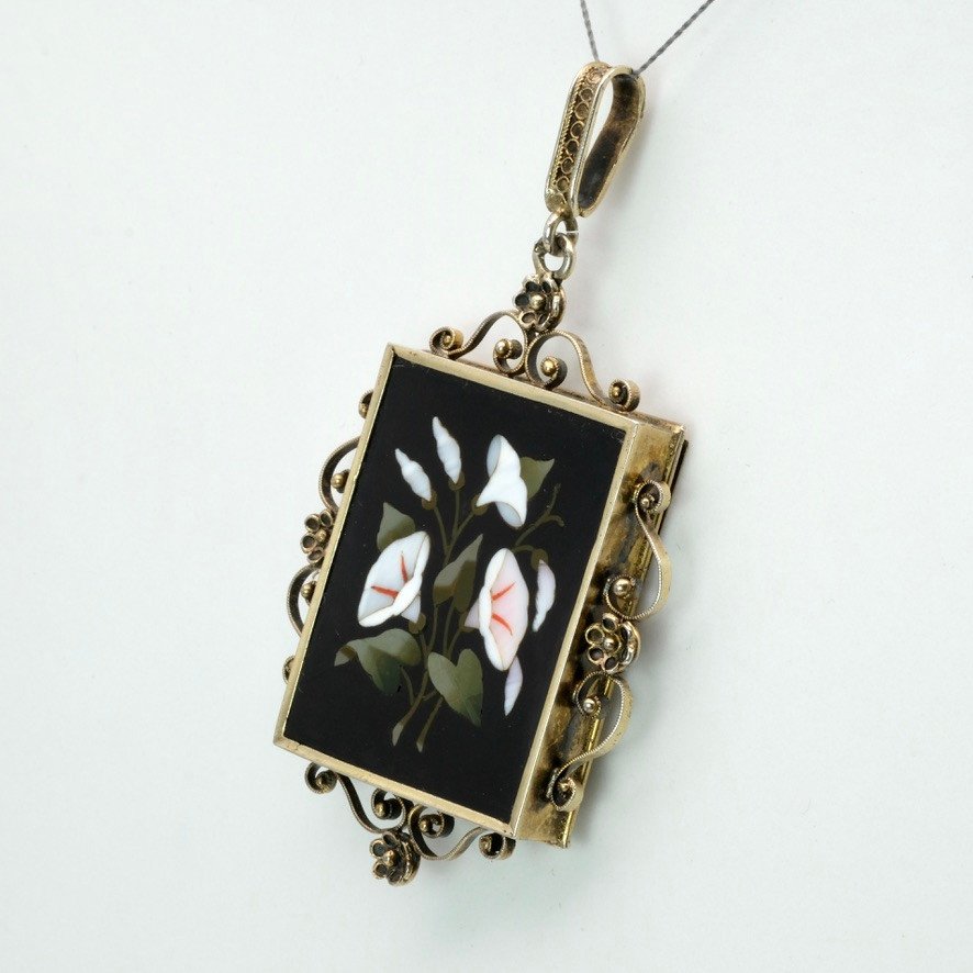 Memento Pietra Dura Vermeil Grand Tour Pendant Napoleon III Period-photo-3