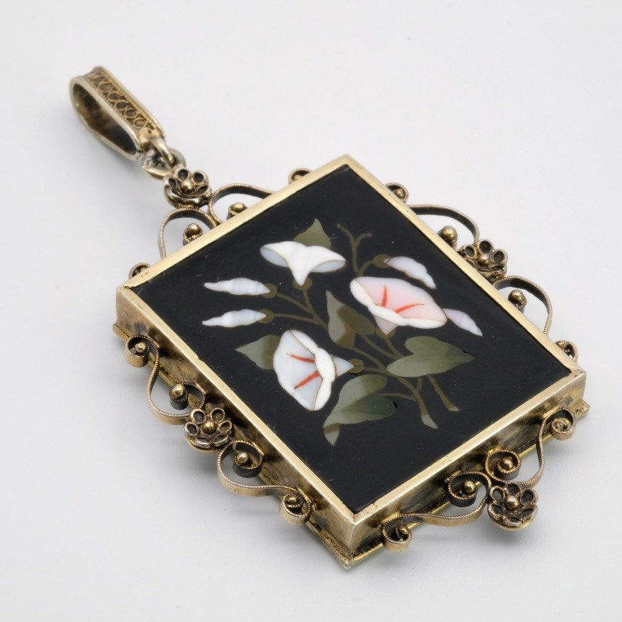 Memento Pietra Dura Vermeil Grand Tour Pendant Napoleon III Period-photo-2