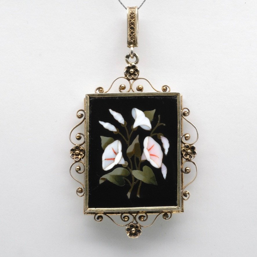 Memento Pietra Dura Vermeil Grand Tour Pendant Napoleon III Period-photo-3