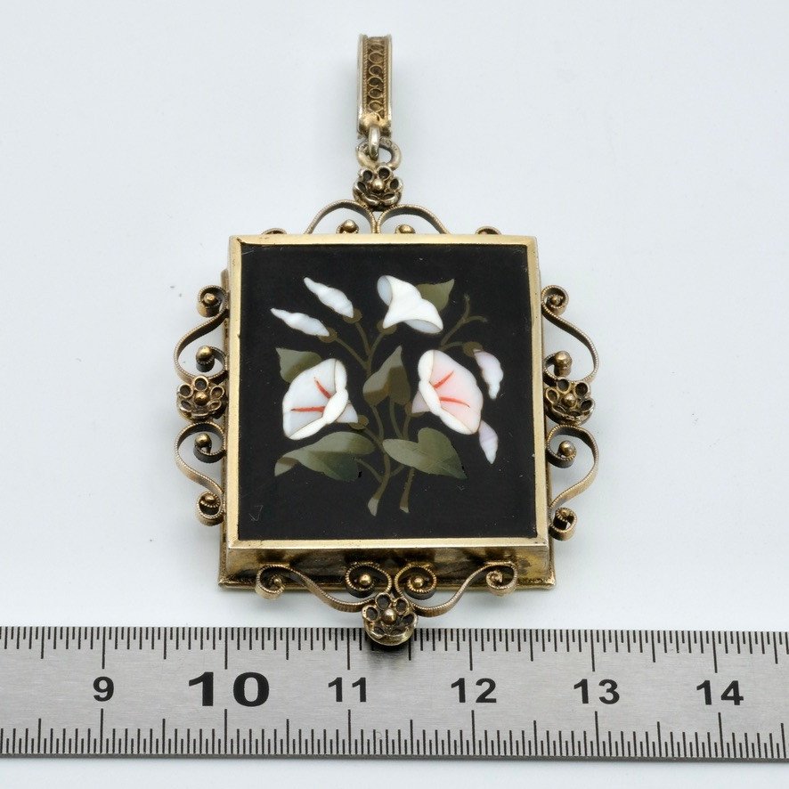 Memento Pietra Dura Vermeil Grand Tour Pendant Napoleon III Period-photo-6