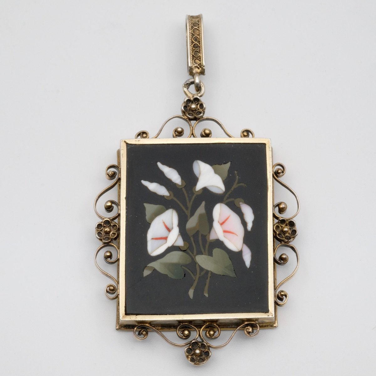 Memento Pietra Dura Vermeil Grand Tour Pendant Napoleon III Period