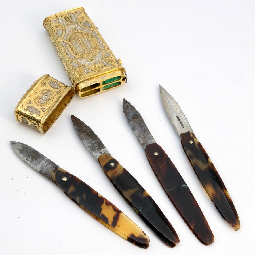 Vermeil Case With Its 4 Lancets Charrière, Vermeil Napoleon III-photo-2