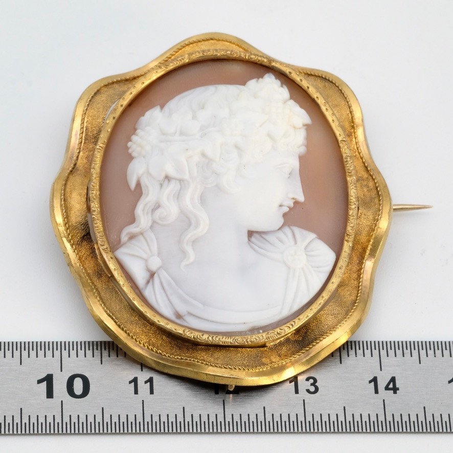 Cameo Brooch With Flora Profile In Gold And Shell, In Napoleon III Period Case-photo-8