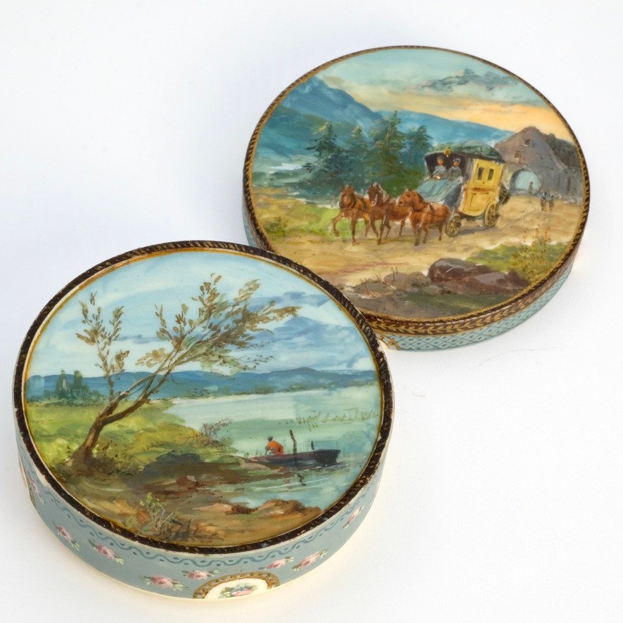 Painted Ivory Box Miniatures Animated Landscapes Travel Early 19th Century-photo-1