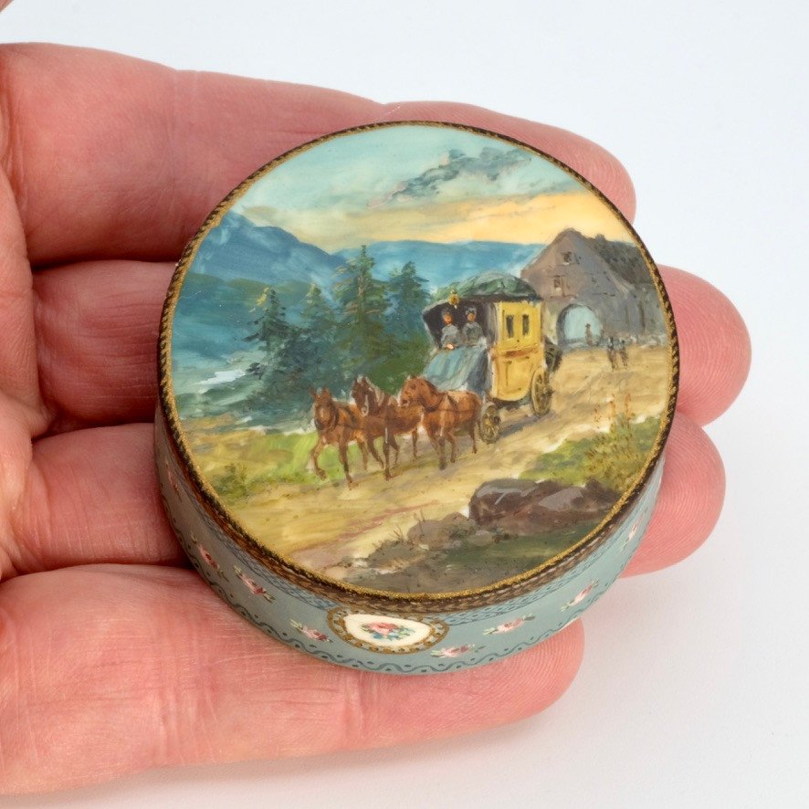 Painted Ivory Box Miniatures Animated Landscapes Travel Early 19th Century-photo-5