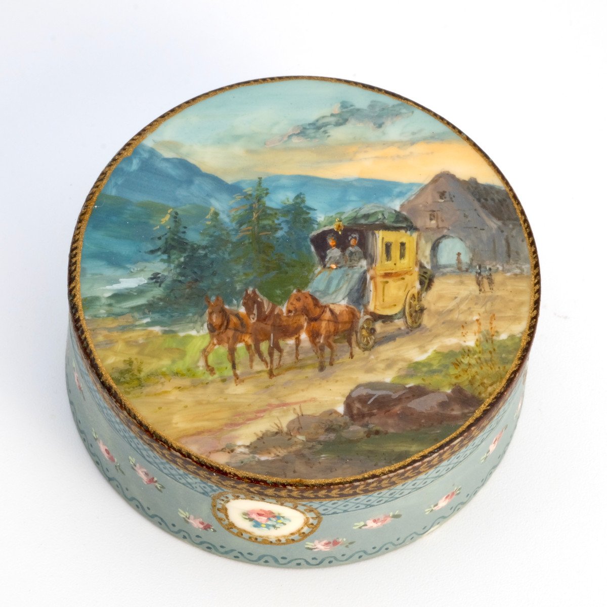 Painted Ivory Box Miniatures Animated Landscapes Travel Early 19th Century