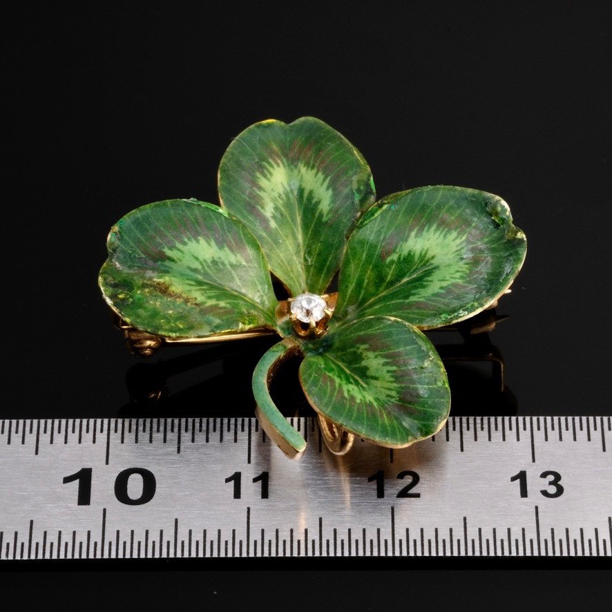 Krementz Art Nouveau Clover Enamel And Gold Pendant Brooch-photo-8