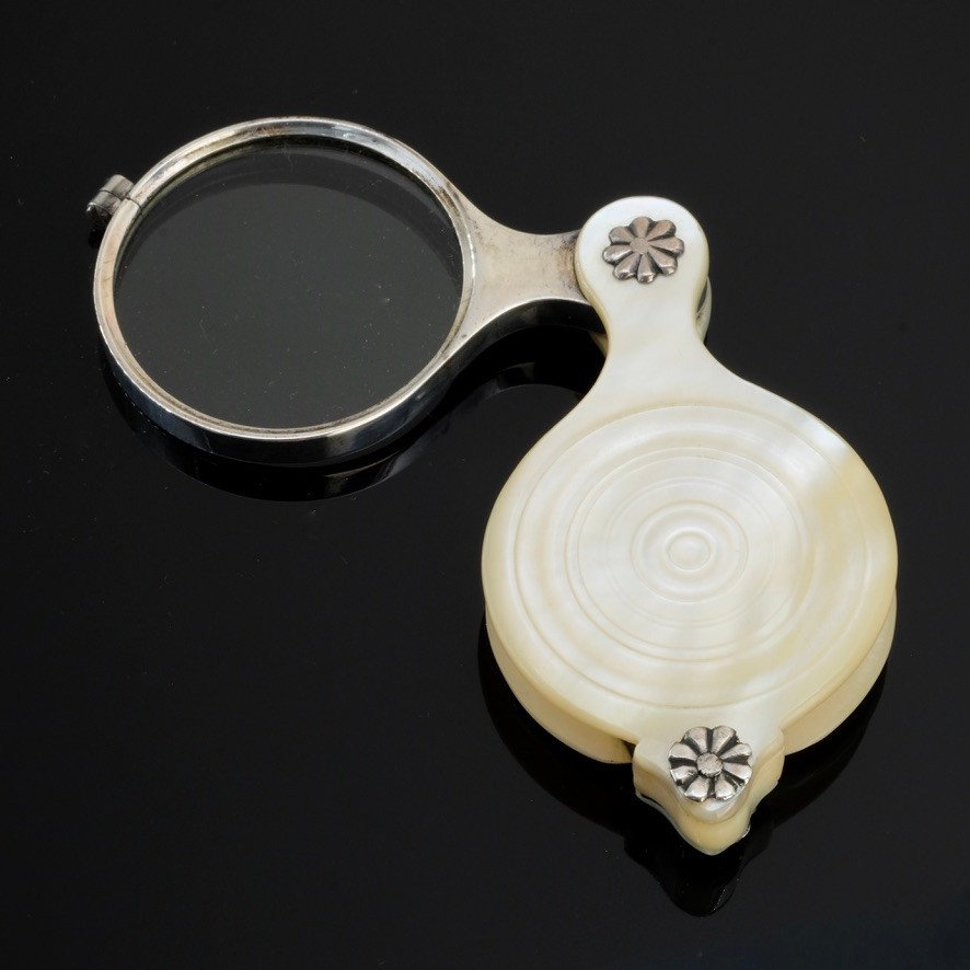 18th Century Round Mother-of-pearl And Silver Folding Reading Glasses-photo-2