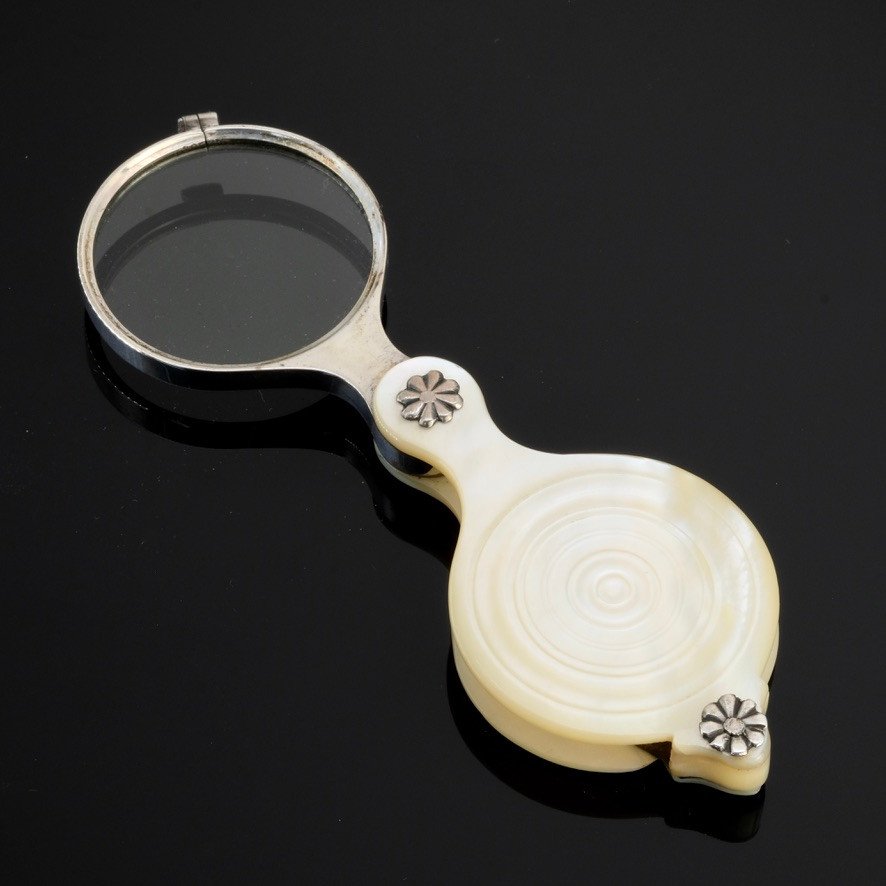 18th Century Round Mother-of-pearl And Silver Folding Reading Glasses-photo-3