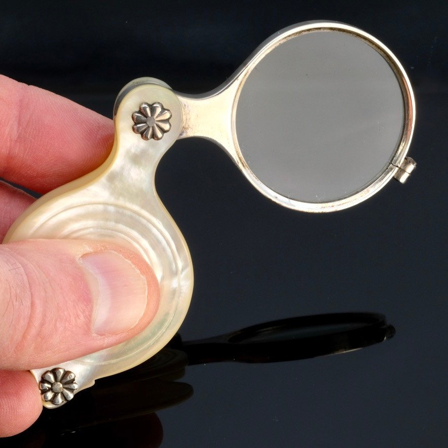 18th Century Round Mother-of-pearl And Silver Folding Reading Glasses-photo-4