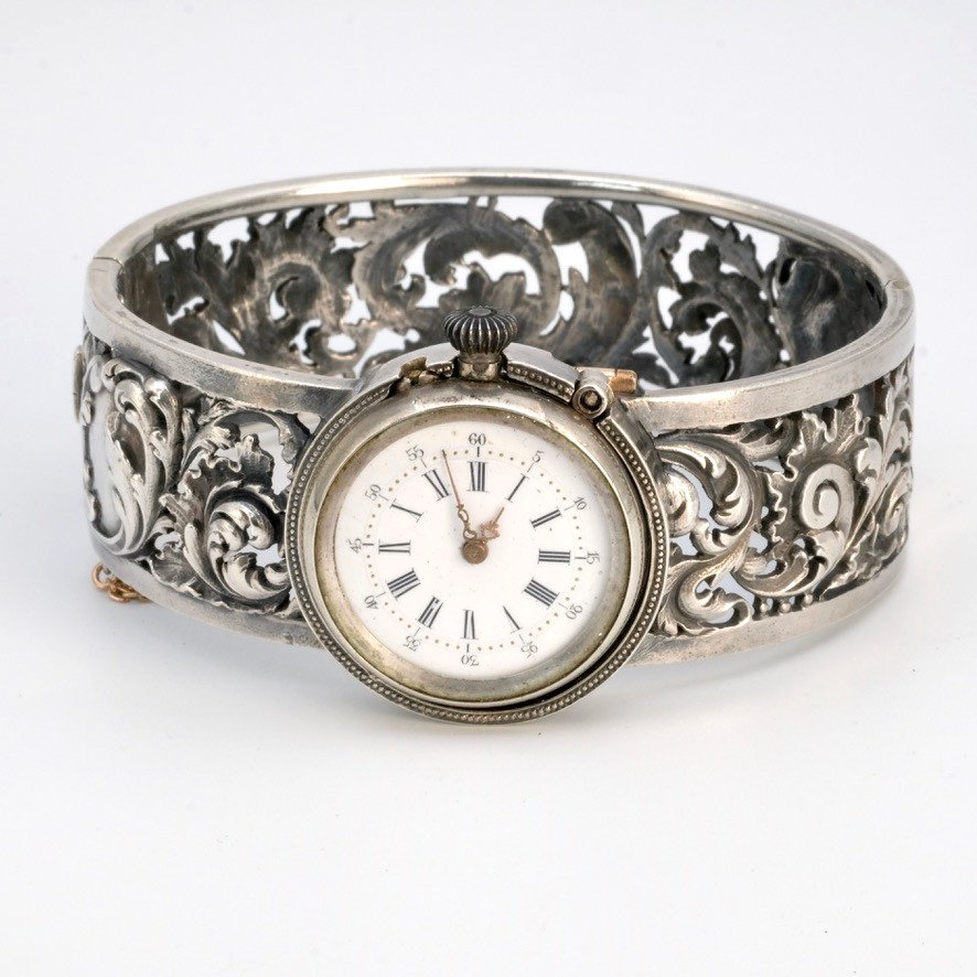 Bracelet Montre Rigide Argent 19ème Siècle époque Napoléon III-photo-2