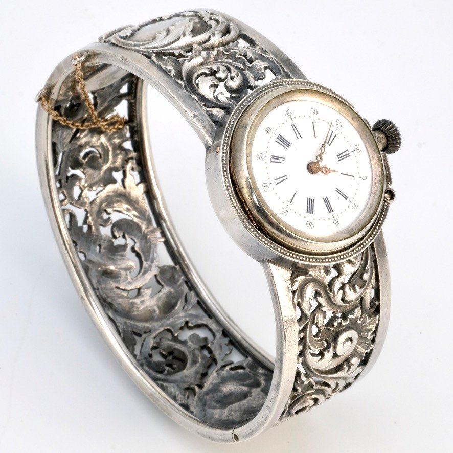 Bracelet Montre Rigide Argent 19ème Siècle époque Napoléon III-photo-3