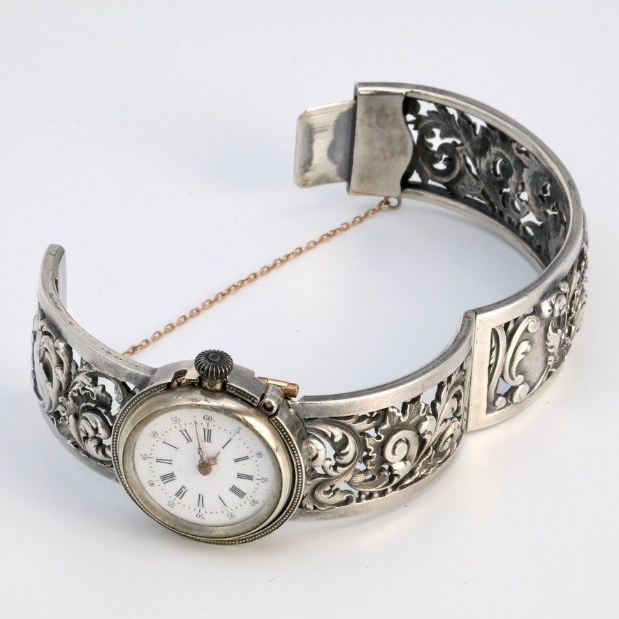 Bracelet Montre Rigide Argent 19ème Siècle époque Napoléon III-photo-2