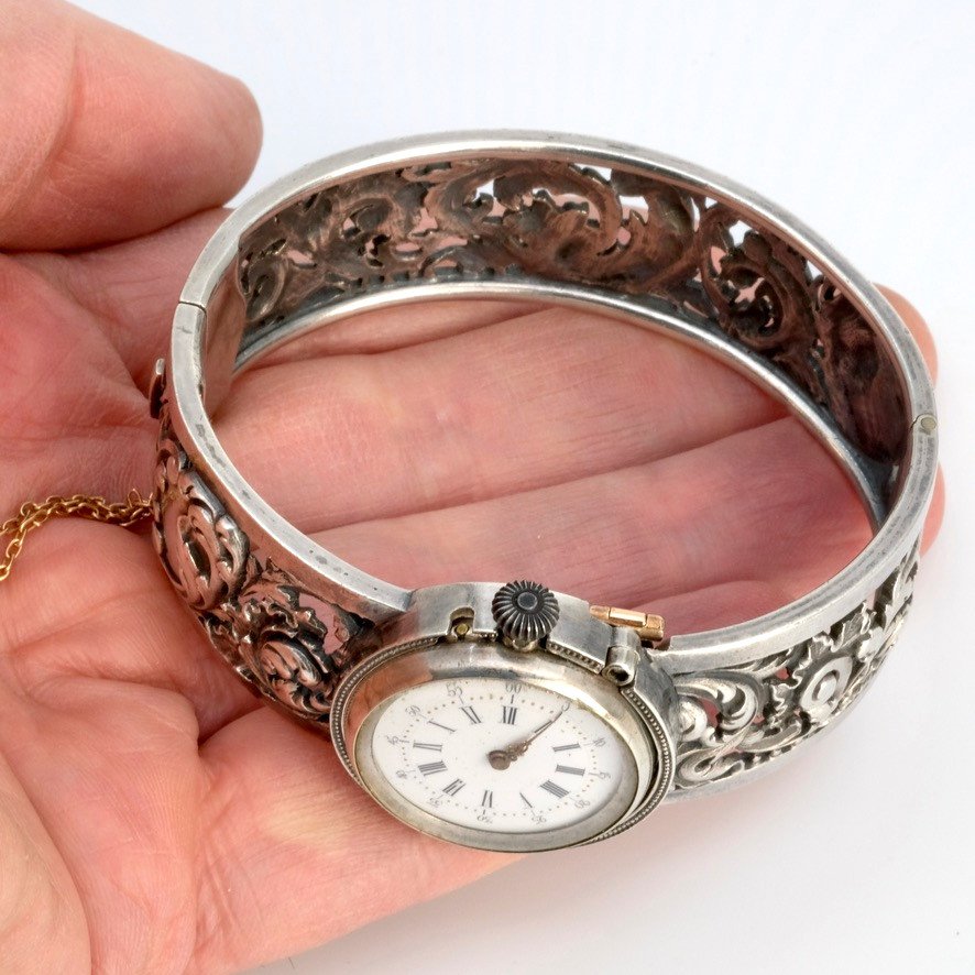 Bracelet Montre Rigide Argent 19ème Siècle époque Napoléon III-photo-4