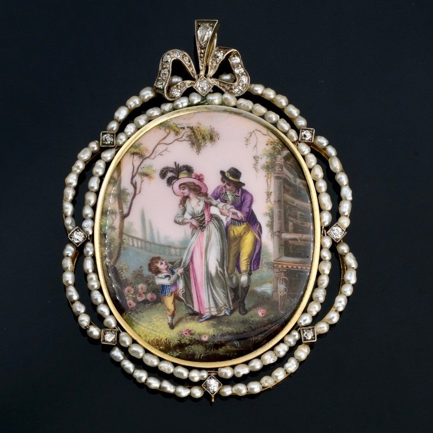  Pendentif émail Diamants Et Perles, Vermeil, Belle époque