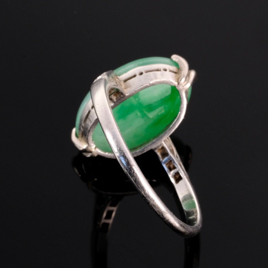 Bague Jadéite, Platine Et Diamants époque Art Déco 1930-photo-1