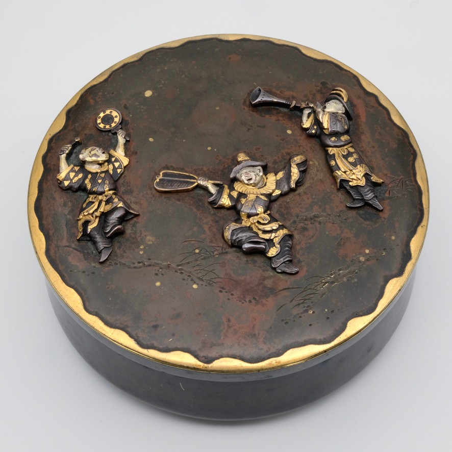 Bronze Box And Shibuichi Musicians Meiji Period 19th Century-photo-2