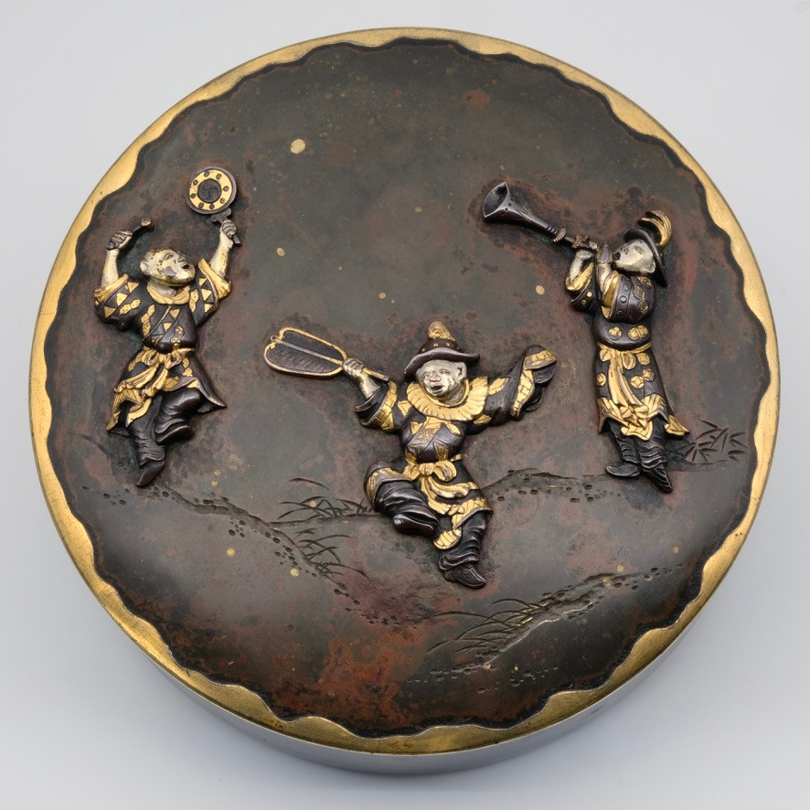 Bronze Box And Shibuichi Musicians Meiji Period 19th Century-photo-3