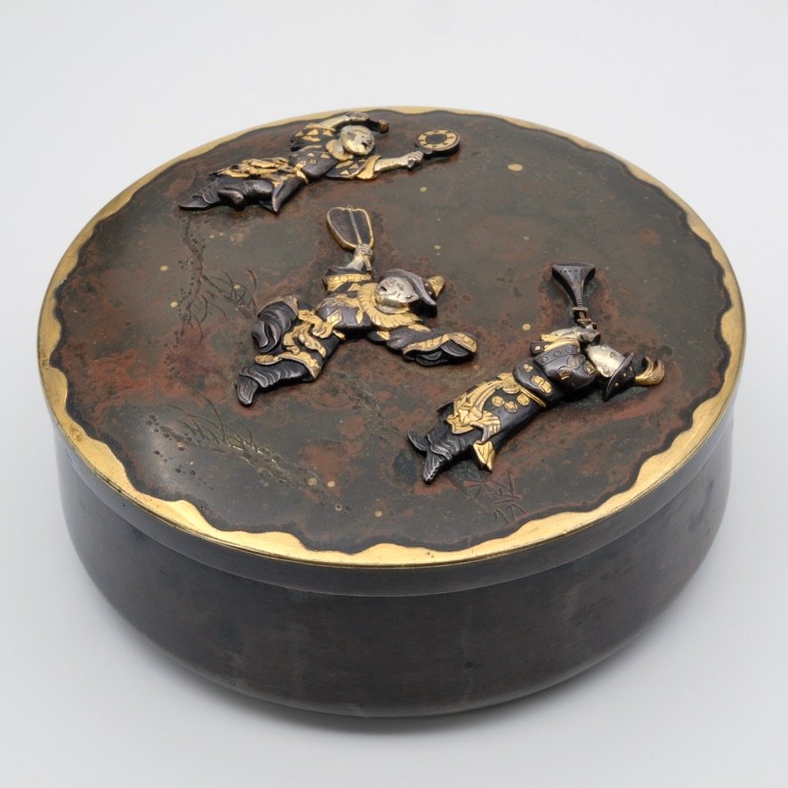 Bronze Box And Shibuichi Musicians Meiji Period 19th Century-photo-2