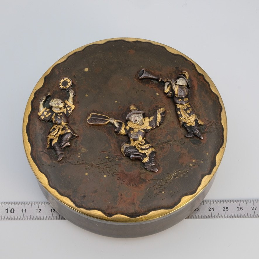 Bronze Box And Shibuichi Musicians Meiji Period 19th Century-photo-8