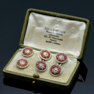Theodor Fahrner Button Set In Vermeil And Enamel Late 19th Century