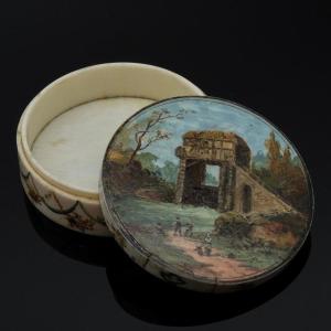 18th Century Decorated Box, Miniature Painting Animated Landscapes