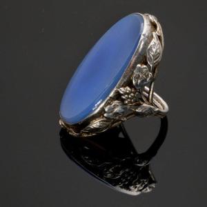 Bague Argent Et Calcédoine Bleue Arts And Craft 1920s