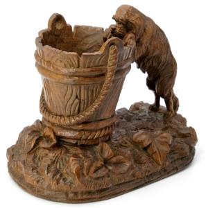 Pyrogen Carved Wood Dog "black Forest" 19th Century