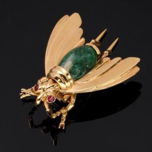 Antique Gold And Emerald Bee Clip Brooch