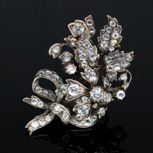 Brooch Bouquet Rhinestones On Silver Napoleon III Period