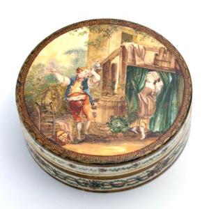 18th Century Box Painted Miniature Couple Country Scene