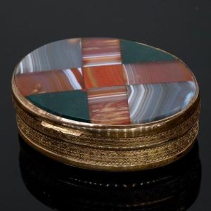 Napoleon III Period Box Pomponne Double-sided Agate Marquetry.