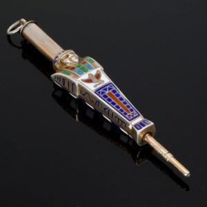 Egyptomania Silver And Enamel Art Deco Telescopic Mechanical Pencil Pendant