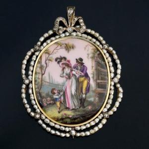  Enamel Pendant Diamonds And Pearls, Vermeil, Belle Epoque