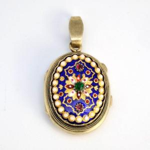 Bressans Enamel And Silver-gilt Photo Holder Medallion 1900 In Case